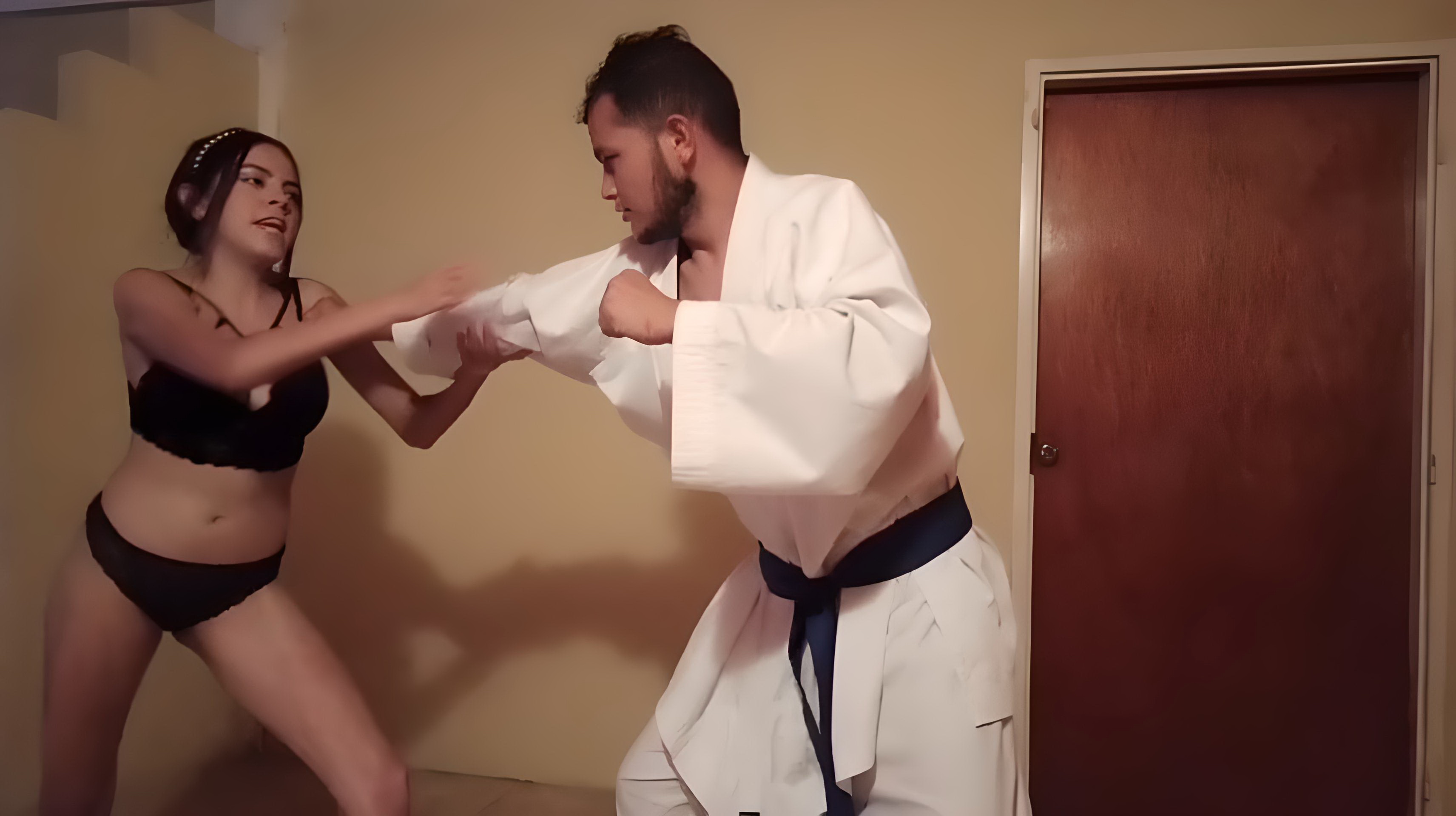 Kloe, the karate babe, destroys karate mate