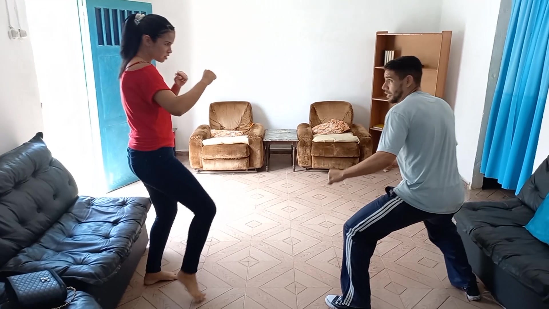 Oriana,hot karate woman defeats man
